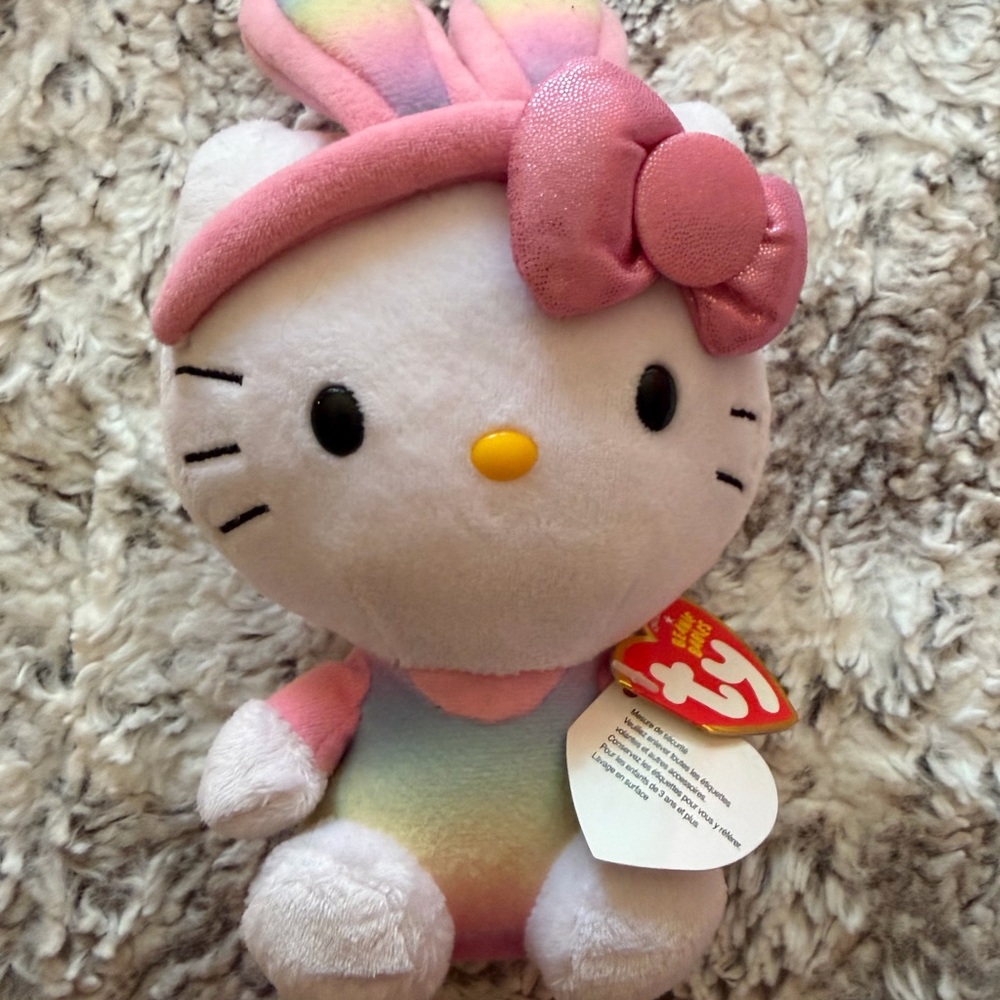 Ty Plush with Pink Bow and Rainbow Accents